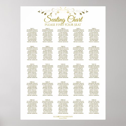 25 Table Elegant Gold Wedding Seating Chart