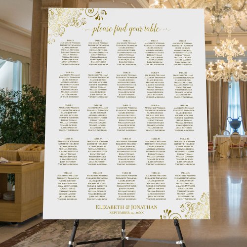 25 Table Elegant Gold  White Glam Seating Chart Foam Board
