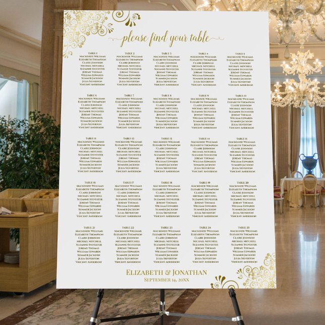 25 Table Elegant Gold & White Glam Seating Chart Foam Board (In Situ on Stand at Reception)