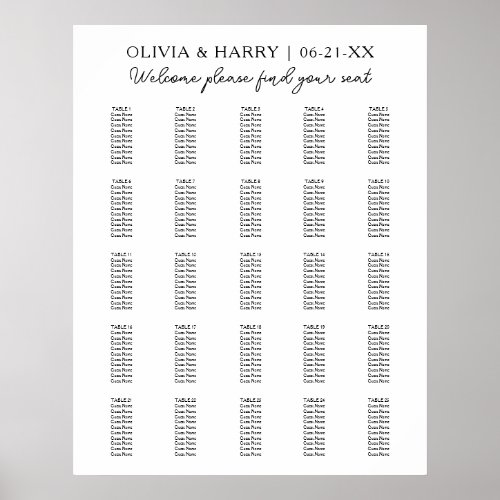 25 Table Elegant Modern Wedding Seating Chart