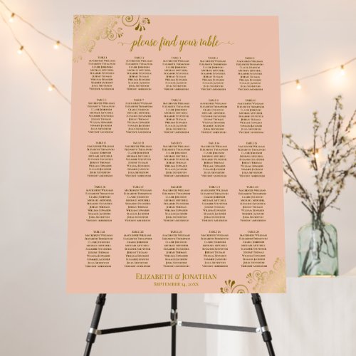 25 Table Elegant Peach & Gold Posh Seating Chart Foam Board