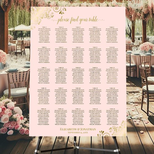 25 Table Elegant Pink  Gold Glam Seating Chart Foam Board