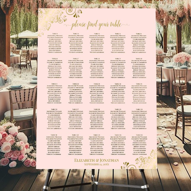 25 Table Elegant Pink & Gold Glam Seating Chart Foam Board (On Stand)