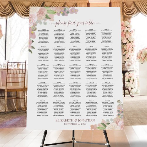 25 Table Elegant Pink Roses Wedding Seating Chart Foam Board