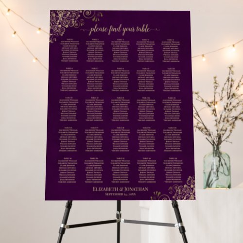 25 Table Elegant Plum Purple  Gold Seating Chart Foam Board