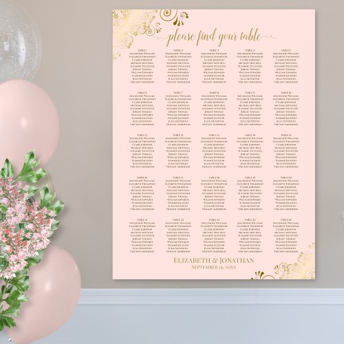 25 Table Gold  Blush Pink Wedding Seating Chart