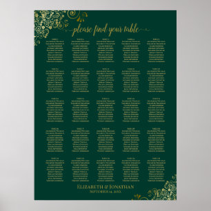 25 Table Gold Emerald Green Wedding Seating Chart