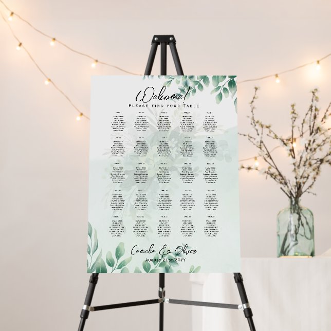 25 Table Greenery Eucalyptus Rustic SEATING CHART  Foam Board (In Situ (Stand))