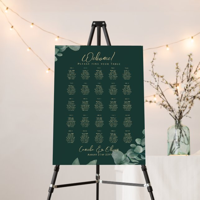 25 Table Greenery Eucalyptus Rustic SEATING CHART  Foam Board (In Situ (Stand))