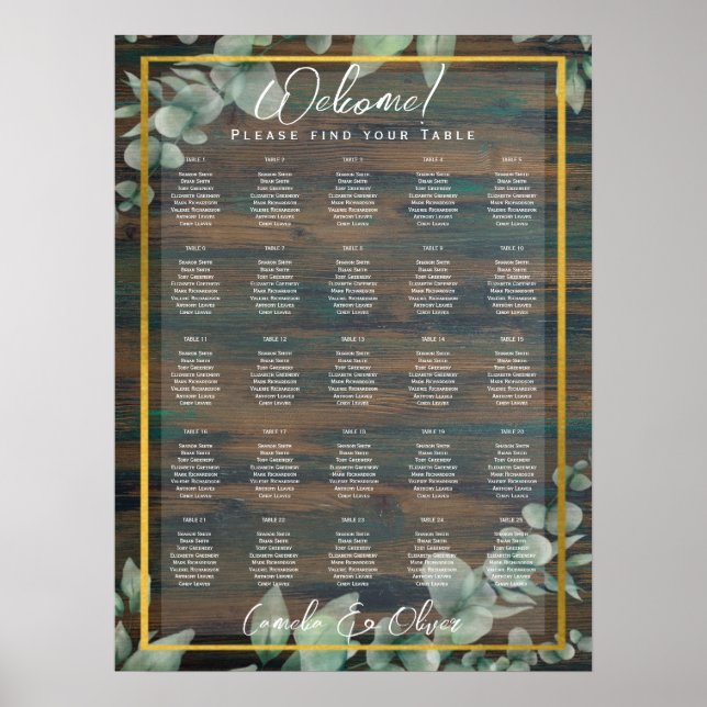 25 Table Greenery Leaves BUDGET Seating Charts (Front)