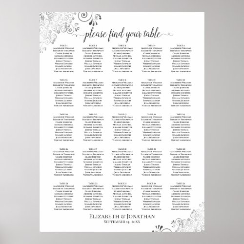 25 Table Lacy Silver Wedding Seating Chart White