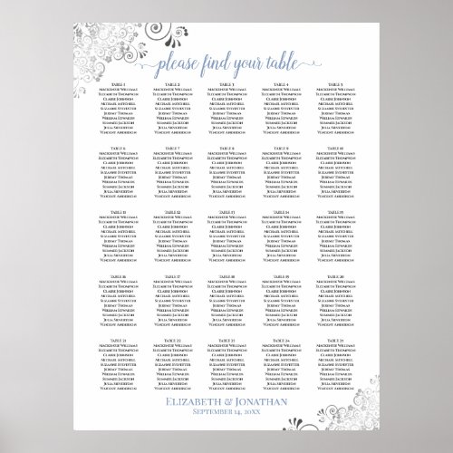 25 Table Lacy Wedding Seating Chart White  Blue