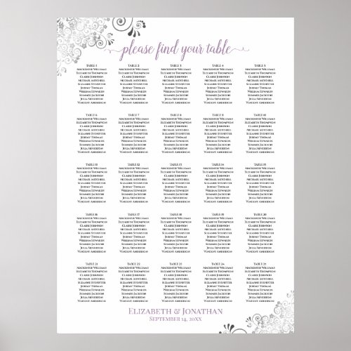 25 Table Lacy Wedding Seating Chart White Lavender