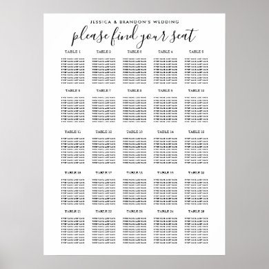 25 Table Large Wedding Guest Seating Chart
