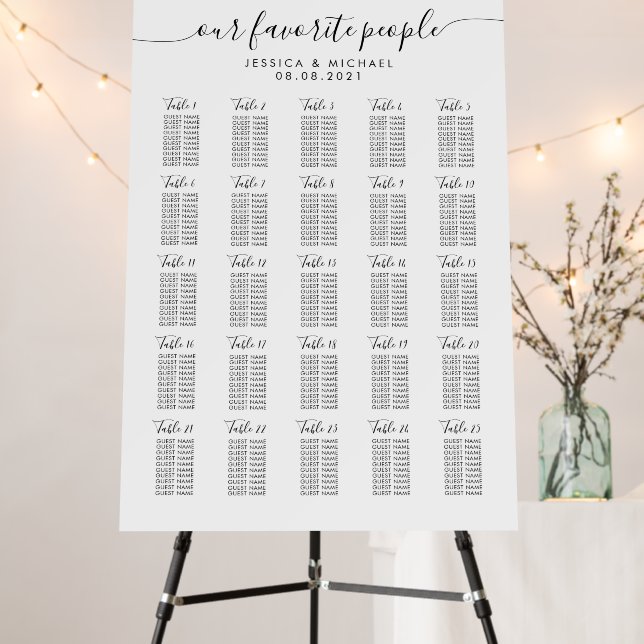 25 Table Large Wedding Guest Seating Chart Foam Board (In Situ (Stand))