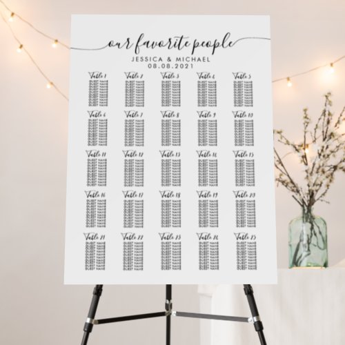 25 Table Large Wedding Guest Seating Chart Foam Board