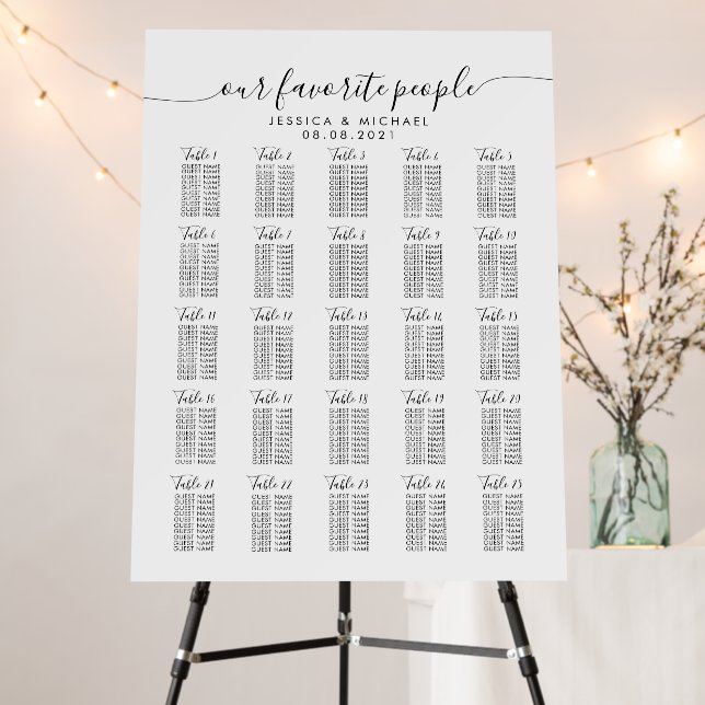 25 Table Large Wedding Guest Seating Chart Foam Board (In Situ (Stand))