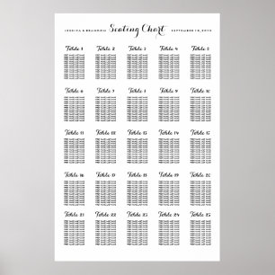 25 Table Large Wedding Seating Chart by Table