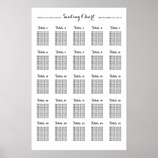 25 Table Large Wedding Seating Chart Poster