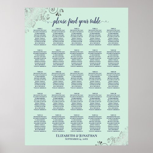 25 Table Navy  Mint Green Wedding Seating Chart