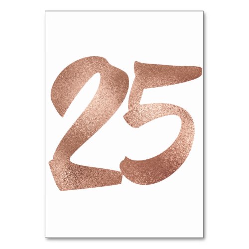 25 Table  Number White Metallic Pink Rose Gold Table Number