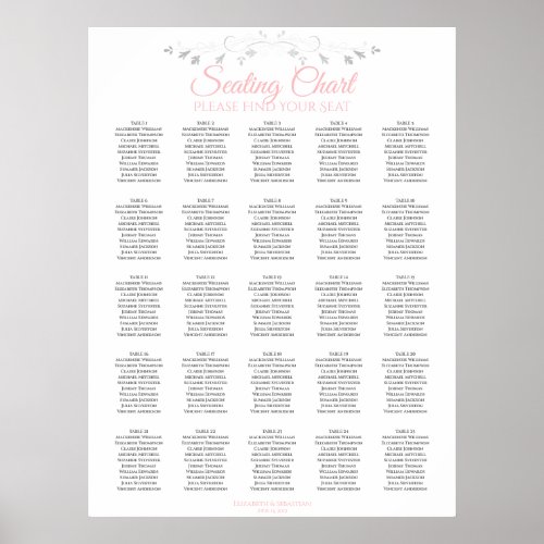 25 Table Pink  Gray Elegant Wedding Seating Chart