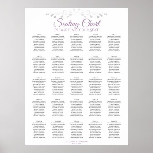 25 Table Purple Gray Elegant Wedding Seating Chart