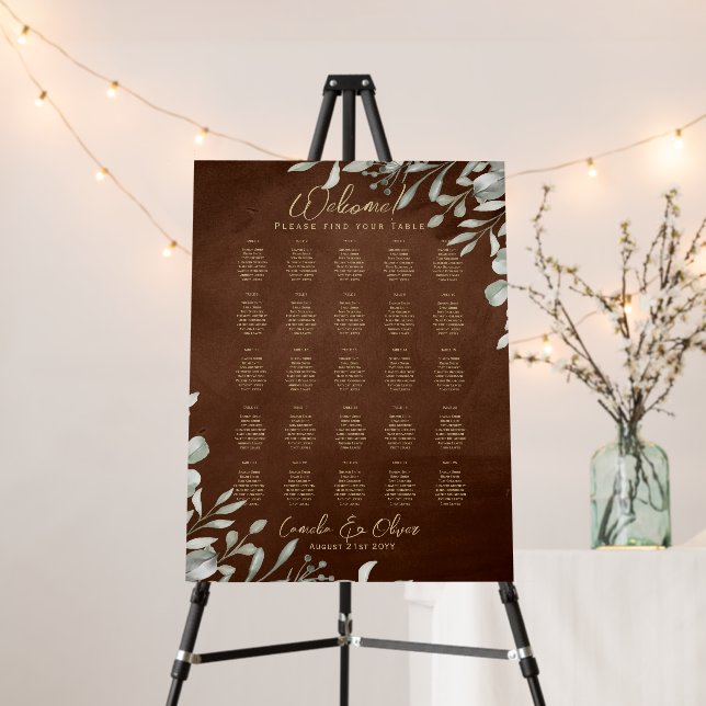 25 Table Rustic Greenery Brown Fall SEATING CHART Foam Board (In Situ (Stand))
