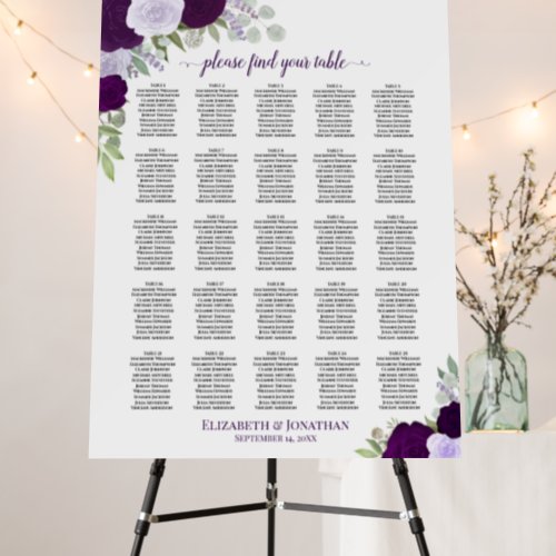 25 Table Rustic Purple Roses Wedding Seating Chart Foam Board