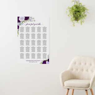 25 Table Rustic Purple Roses Wedding Seating Chart Foam Board