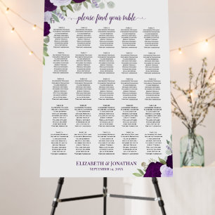 25 Table Rustic Purple Roses Wedding Seating Chart Foam Board