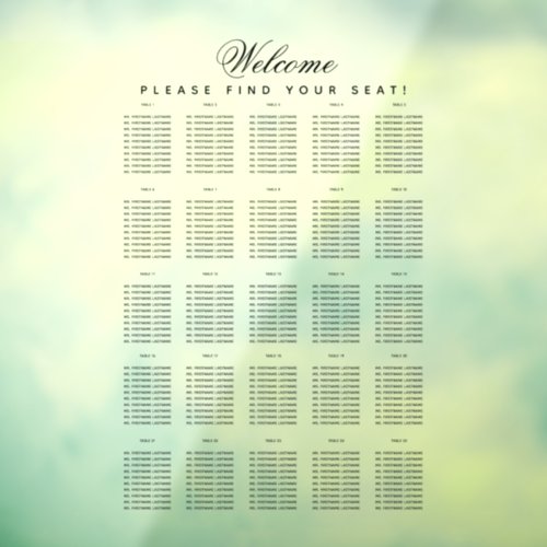 25 Table Seating Chart Transparent Script Simple Window Cling