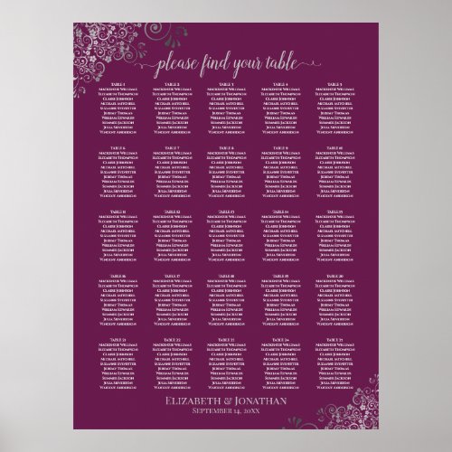 25 Table Silver  Cassis Wedding Seating Chart