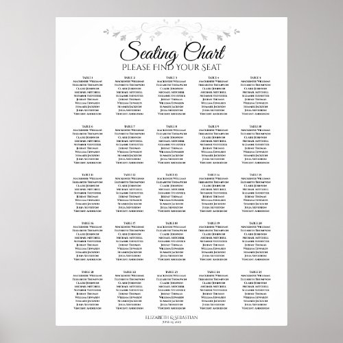 25 Table Silver Flourish Wedding Seating Chart