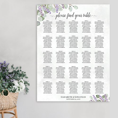 25 Table Wedding Seating Chart Lavender Eucalyptus