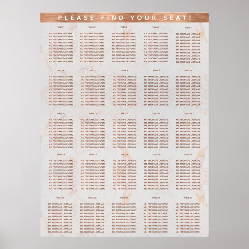 25 Tables Copper Marble Seating Chart