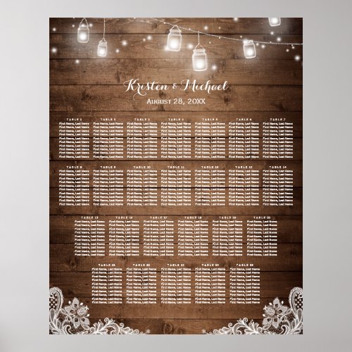 25 Tables Rustic String Lights Seating Chart