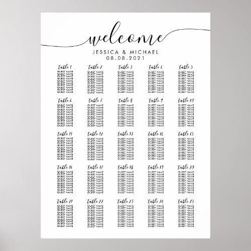 25 Tables Welcome Wedding 250 Guests Seating Chart