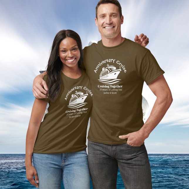 25 th Anniversary Cruise Brown Personalize T-Shirt (Customize this Design with your own words/names)