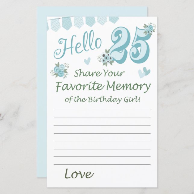 25 th birthday Favorite Memory of the Birthday Gir (Front/Back)