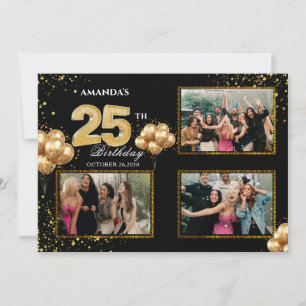 25 th Birthday Gold Silver Black Balloons Invitation
