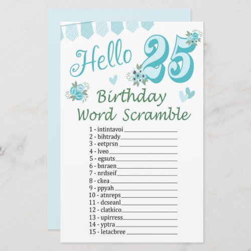 25 th Birthday Word Scramble Game