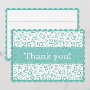 25 "Thank you!" Teal/White Number Pattern  Thank You Card