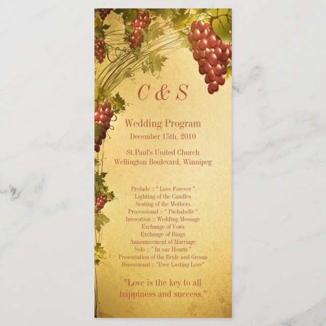 25 Vineyard Wedding Programs (Front)