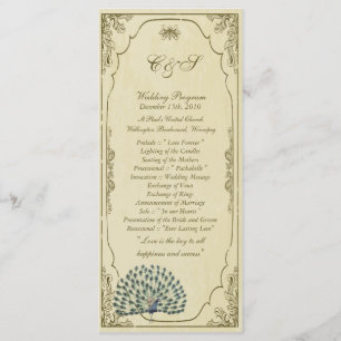 25 Vintage Peacock Wedding Programs