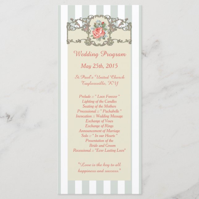 25 Vintage Rose Antique Wedding Programs (Front)