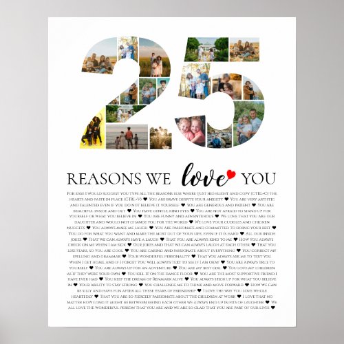 25 wedding anniversary reasons why we love you poster