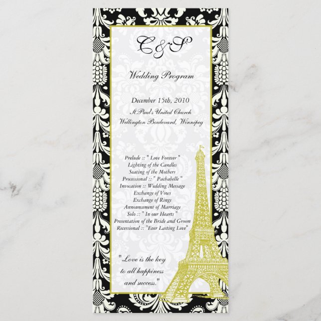 25 Wedding in Paris Black Damask Programs (Front)