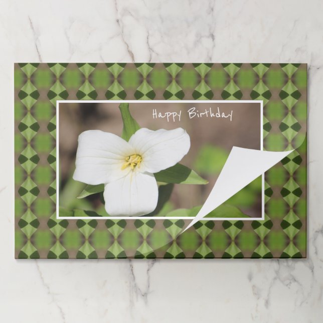 25 White Trillium Happy Birthday Paper Placemats (Folded)