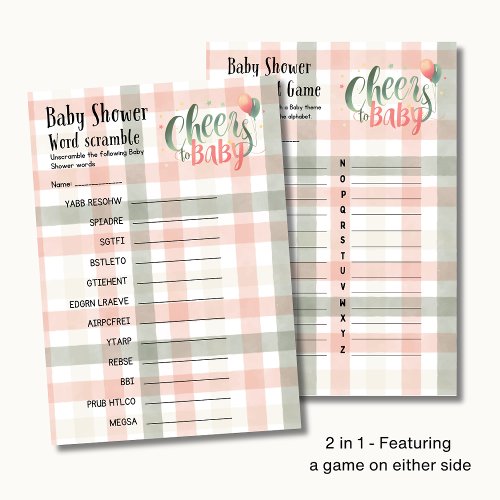 25 x 2 Cheers to Baby Sage Peach Gingham GAMES Flyer